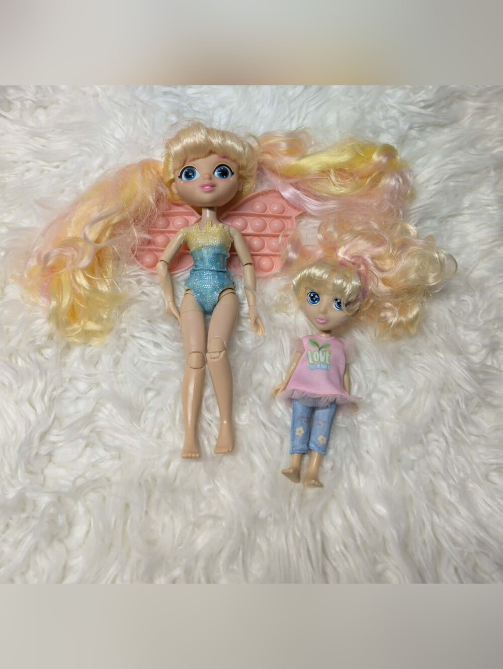 ✨️Blonde Fashion Doll Duo with Pastel Hair - Pink & Blue Pop It Fidget Doll 2022